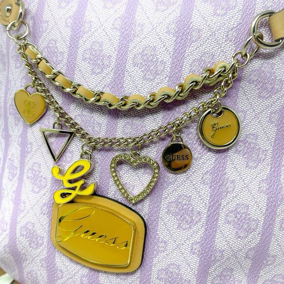 Guess Purple Crossbody Purse Bag Shoulderbag w/ Charms Tan Brown Trim NWoT Rare - Picture 2 of 4